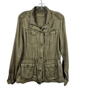 Womens M* Olive Green Denim Jean Military Utility Jacket Fall Harvest Streetwear